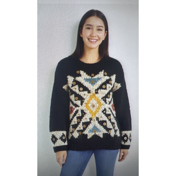Vintage Kitty Hawk Vivian Wang Sweater Wool Blend snowflake beads Large - Picture 1 of 9
